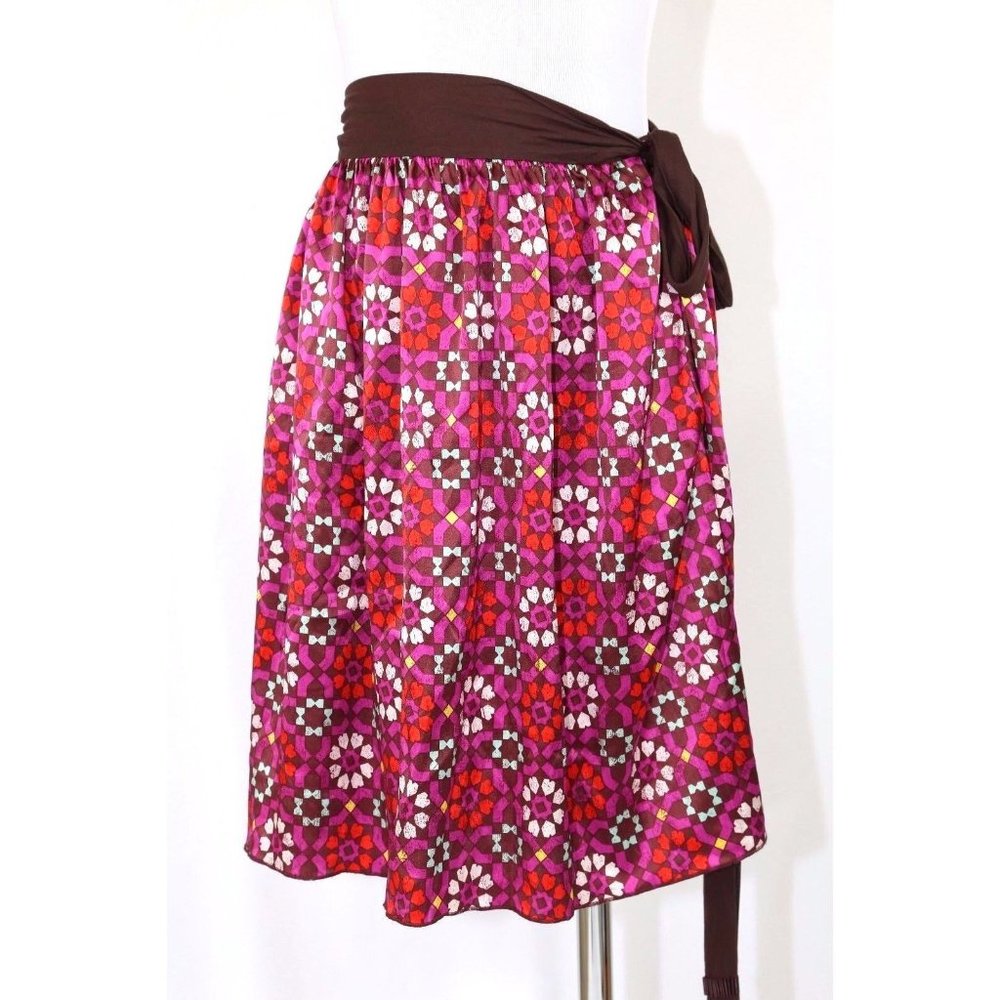 A Common Thread Brown Fuchsia Purple Red Silk Bead Tie Waist Skirt P XS $249 - Picture 2 of 9